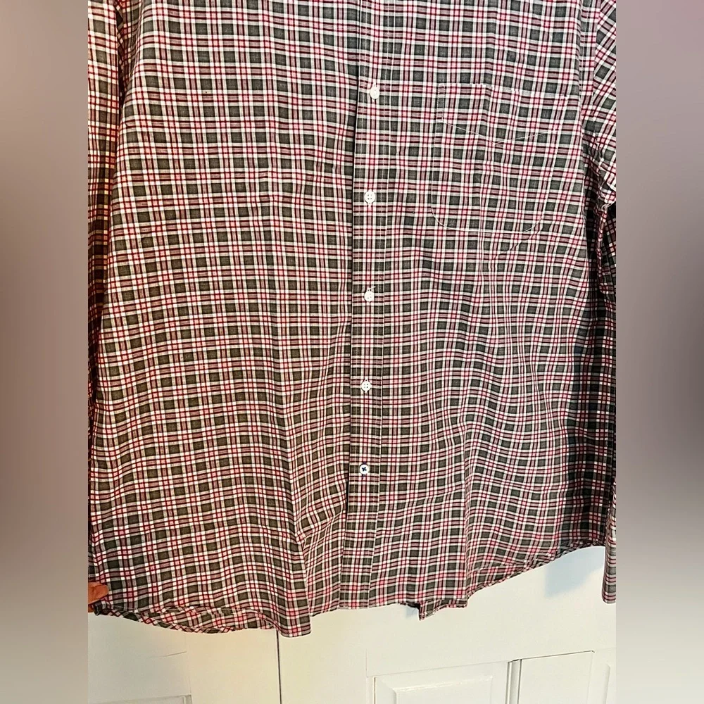 J.McLaughlin Men’s 100% Cotton Plaid‎ Button-Up Shirt Maroon Grey Large NWOT
